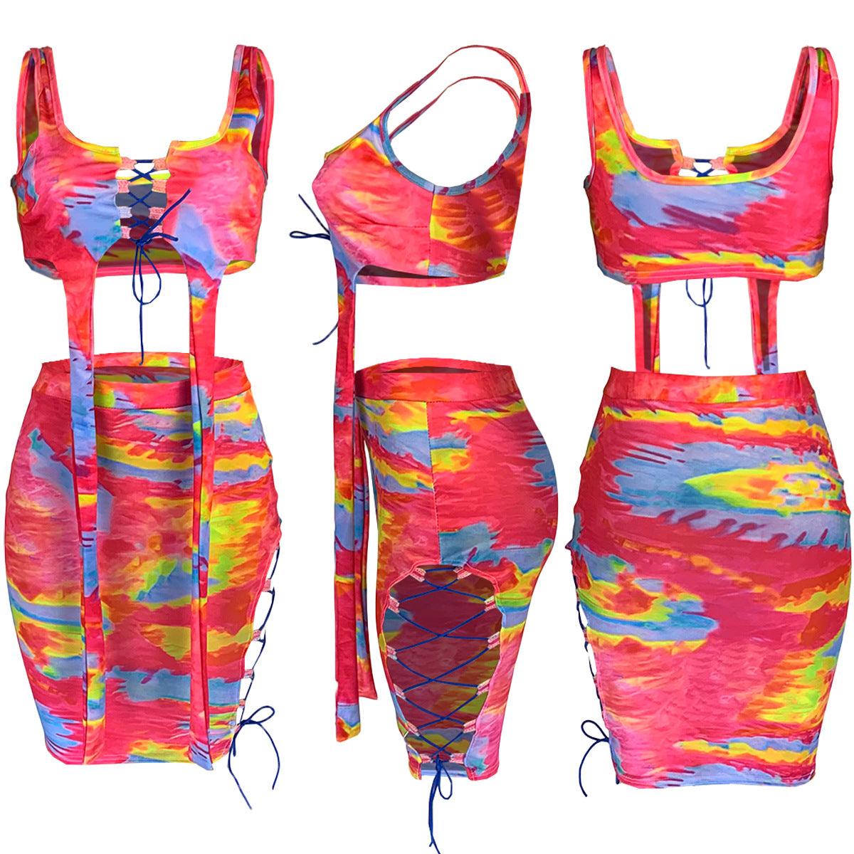 Tie-dye Hollow Bandage Two-piece Suit