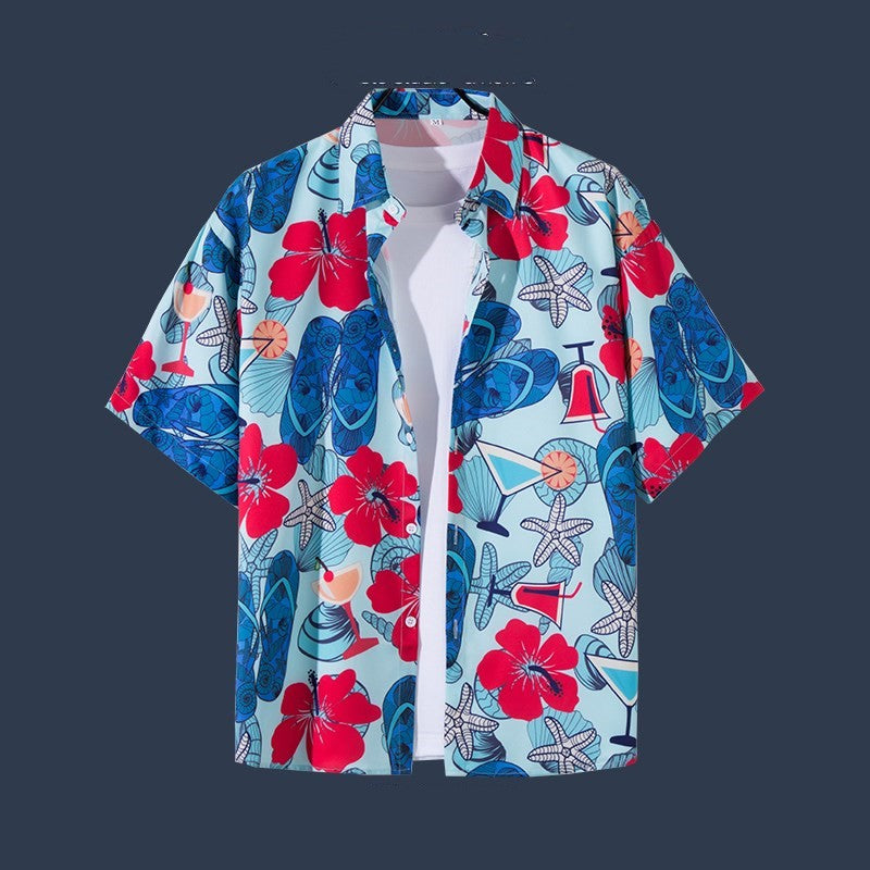 Hawaiian Beach Flower Shirt Short Sleeve Men's Loose Casual Shirt Coat