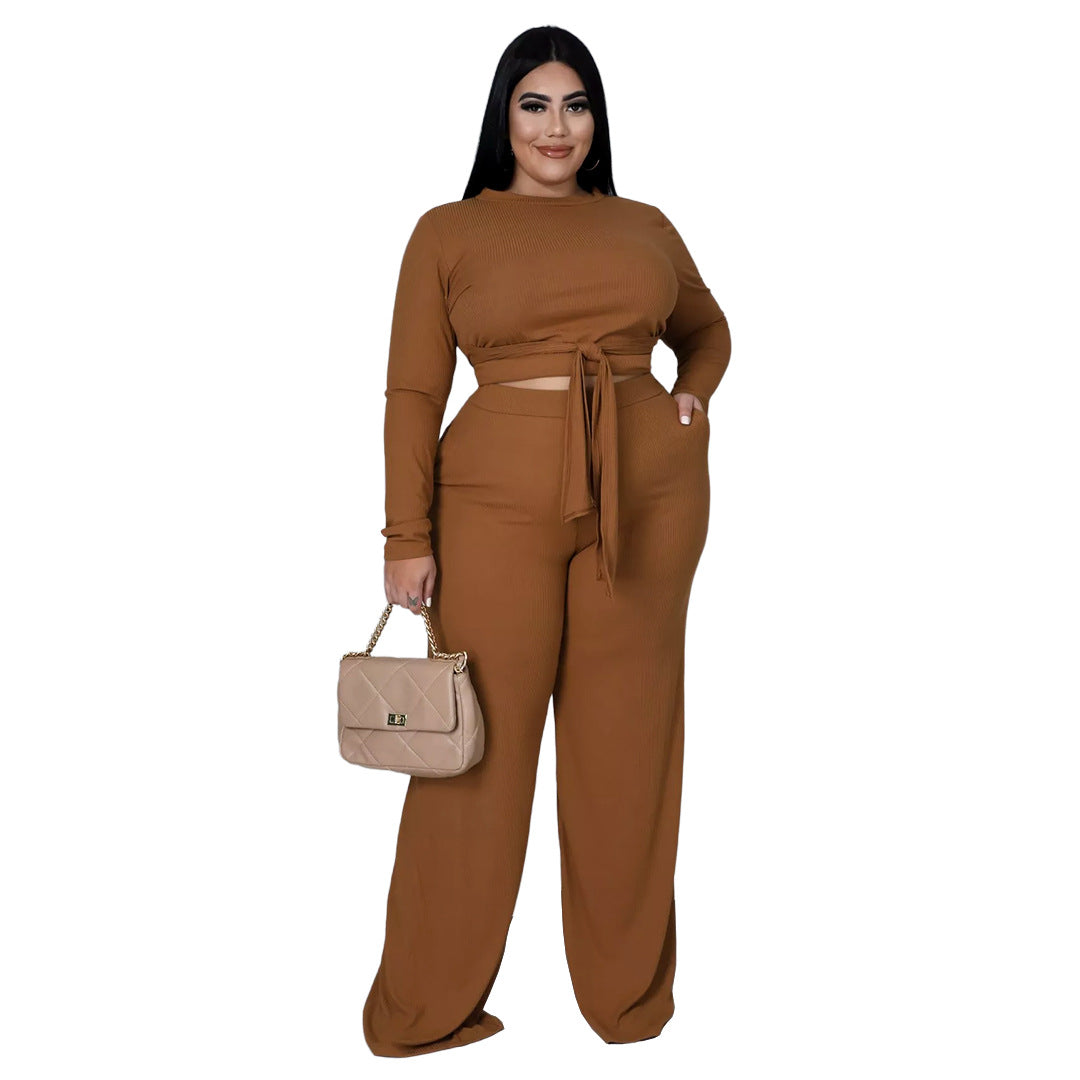 Plus Size Women's Strip Cloth Two-piece Set