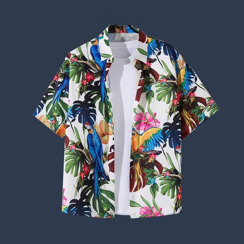 Hawaiian Beach Flower Shirt Short Sleeve Men's Loose Casual Shirt Coat