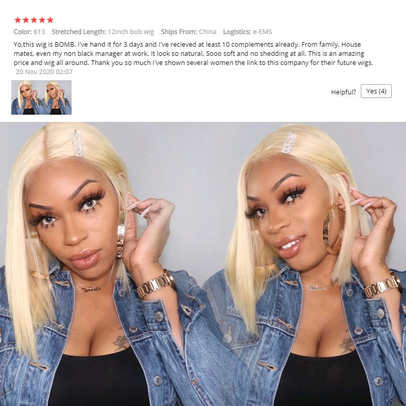 613 Blonde Bob Short Straight Human Hair Wigs