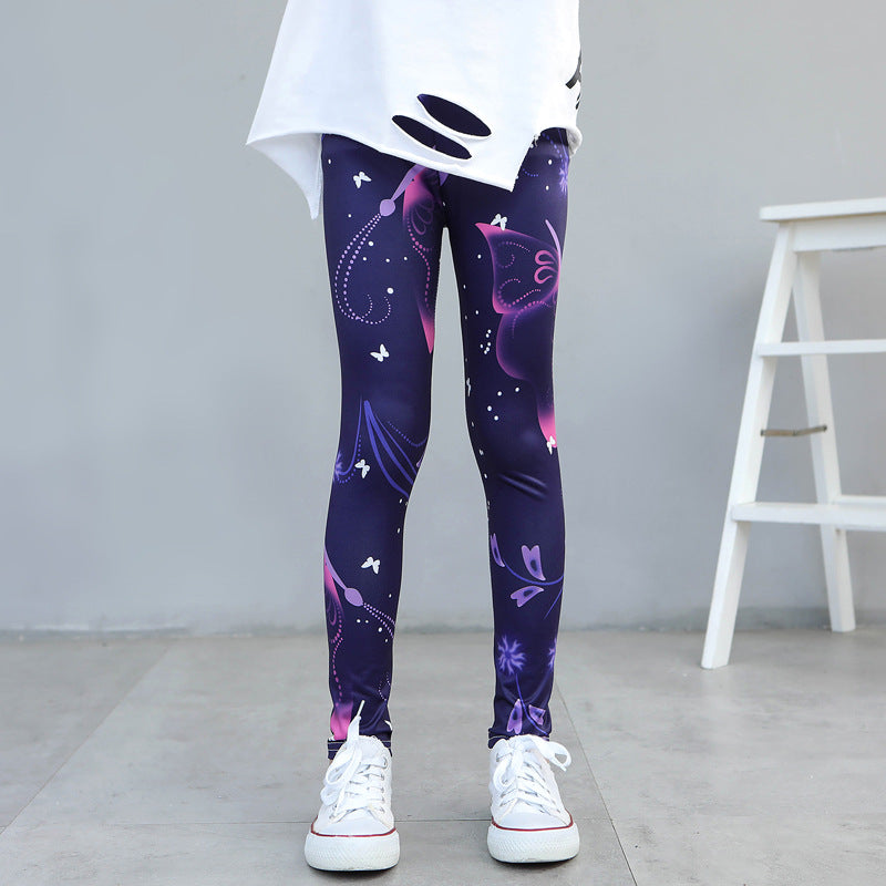 Girls' Thin Elastic Printed Pants