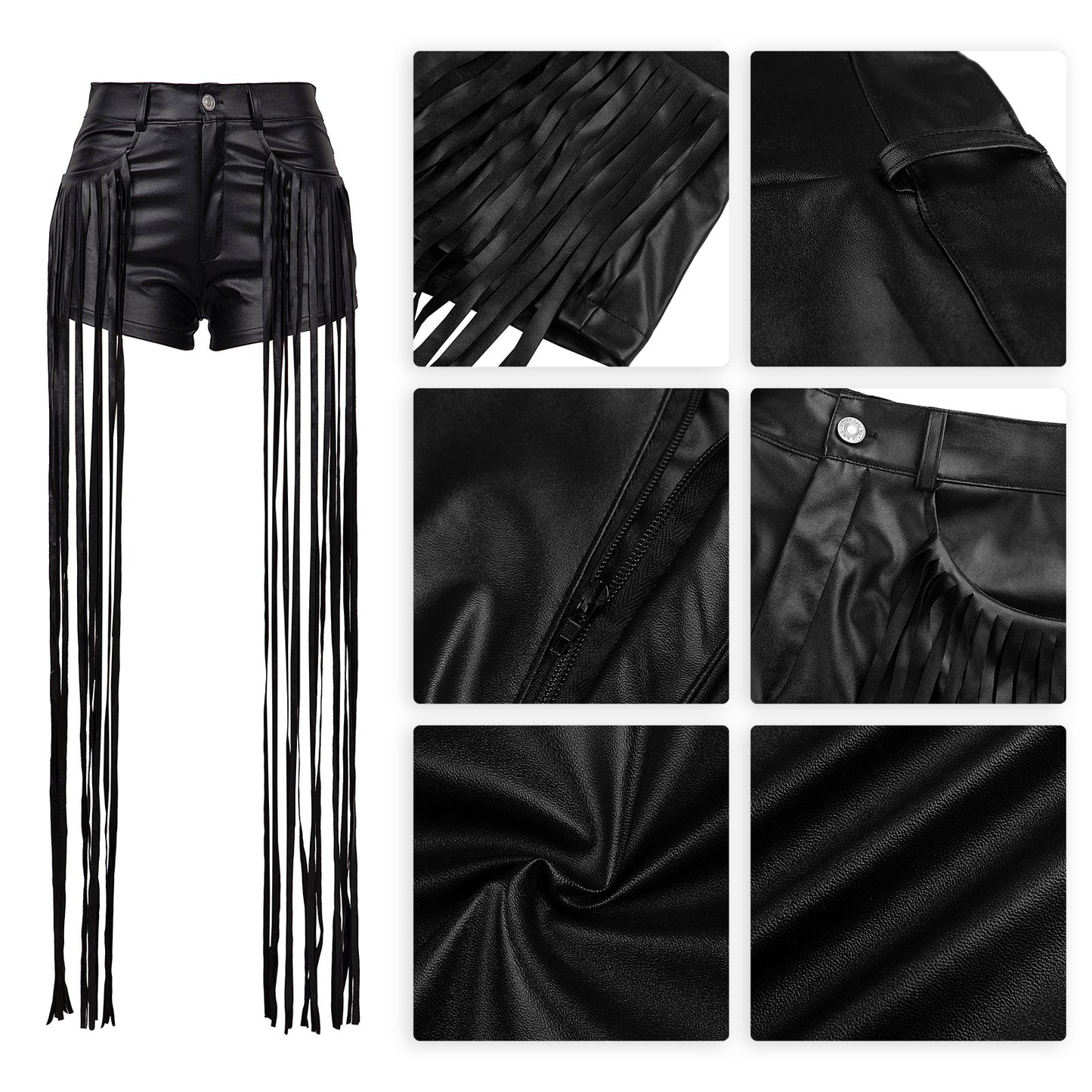 Women's PU Leather Pants Fringe Shorts