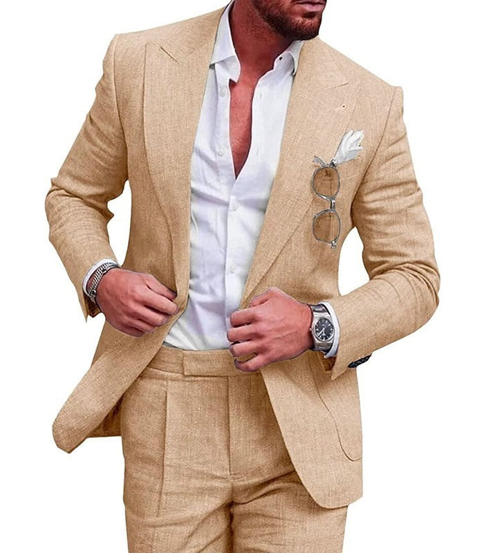 Men's Large Single Row One Button Solid Color Two-piece Set