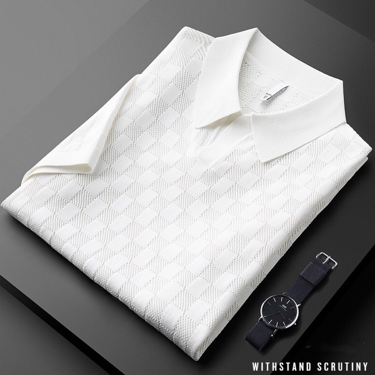 Thin Hollowed Out Ice Silk Polo Shirt Men's Short Sleeves