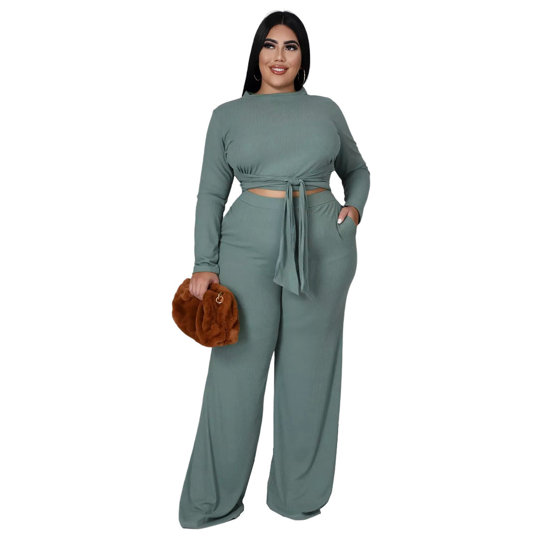 Plus Size Women's Strip Cloth Two-piece Set