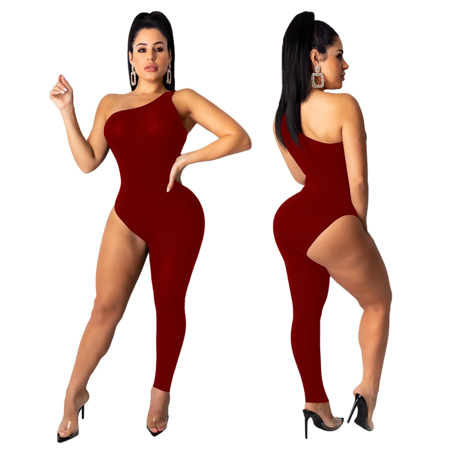 Asymmetric solid color jumpsuit