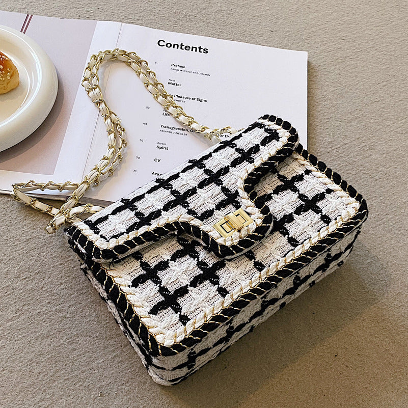 Chain Plaid One-shoulder Small Square Bag