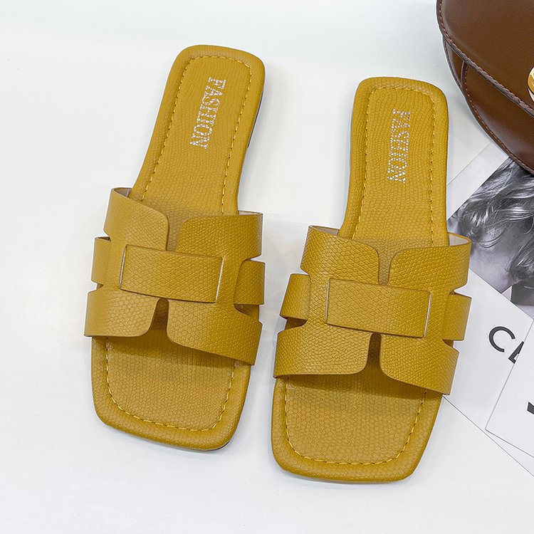 Fashion Leather Outer Wear Square Head Sandals