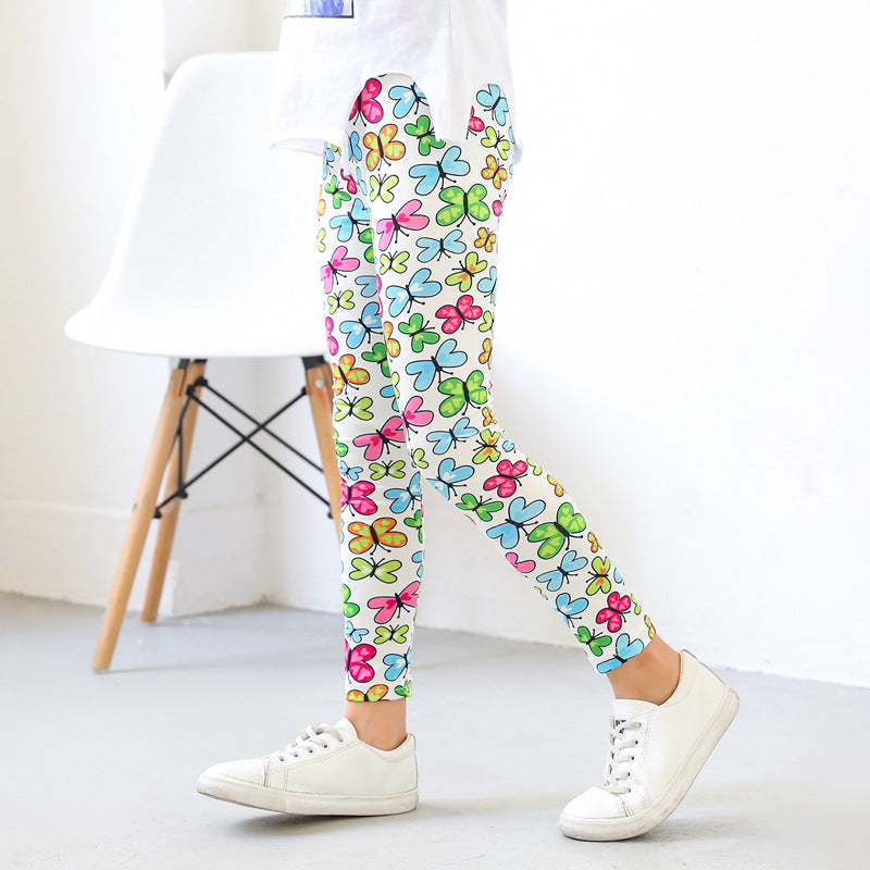 Girls' Thin Elastic Printed Pants