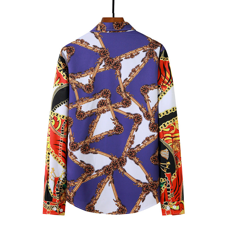 Chain Print Men's Long-sleeved Casual Shirt