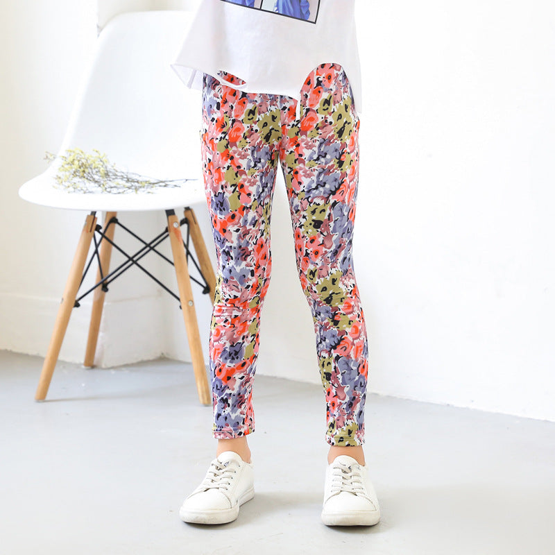 Girls' Thin Elastic Printed Pants