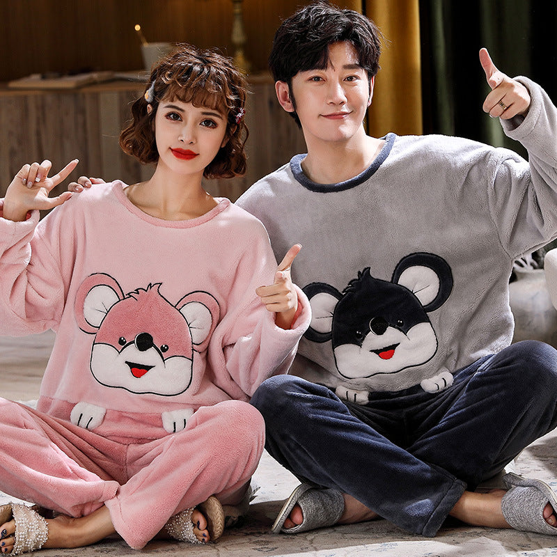 Couples Warm And Velvet Thickened Flannel Home Service Pajamas Set