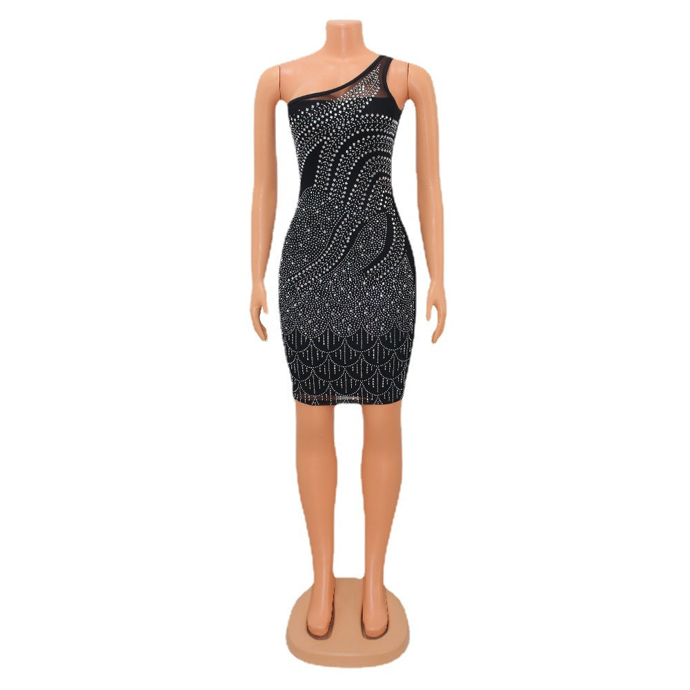 Women's Tight Mesh Rhinestone Dress