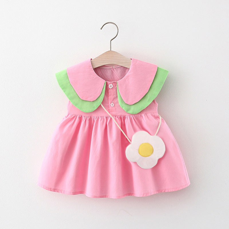 Girls Sleeveless Double Layer Lapel Dress