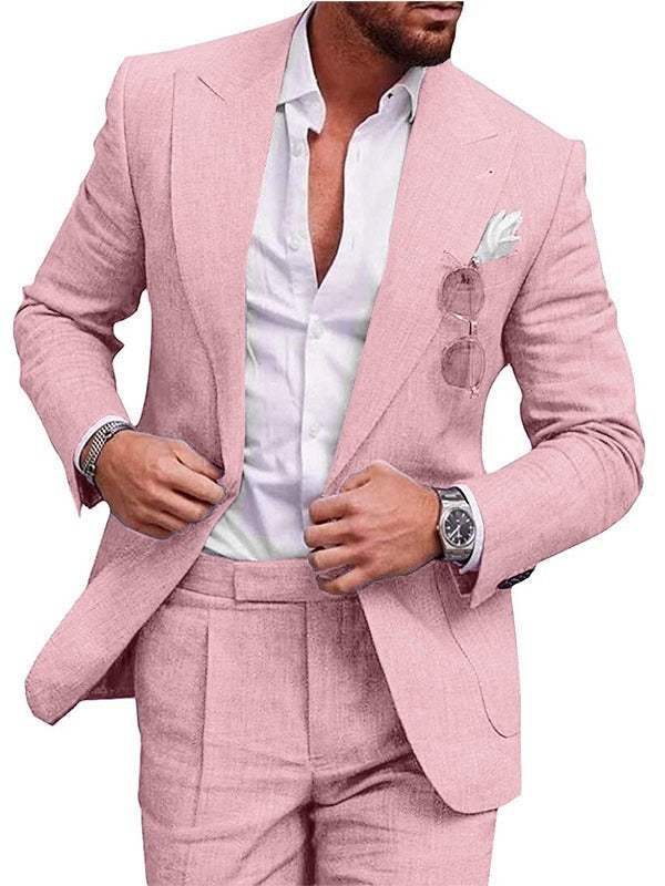 Men's Large Single Row One Button Solid Color Two-piece Set