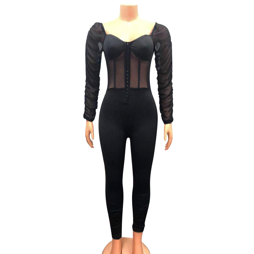 Autumn Sexy Tight Mesh Jumpsuit