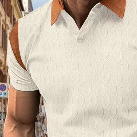 Men's Waffle Jacquard Solid Color Polo Shirt Short Sleeve