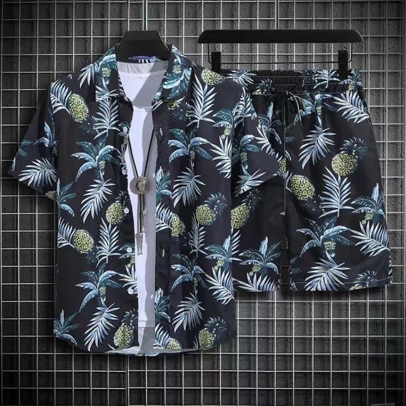 Hawaiian Style Beach Pants Loose Casual Short Sleeve Printed Shirt Suit