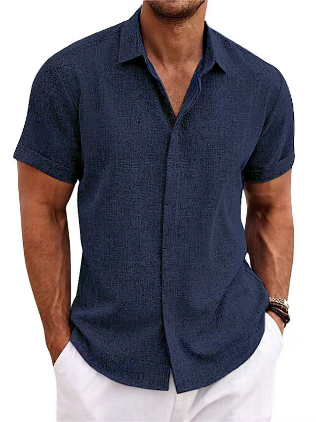 Men's Solid Color Loose Linen Short-sleeved Shirt