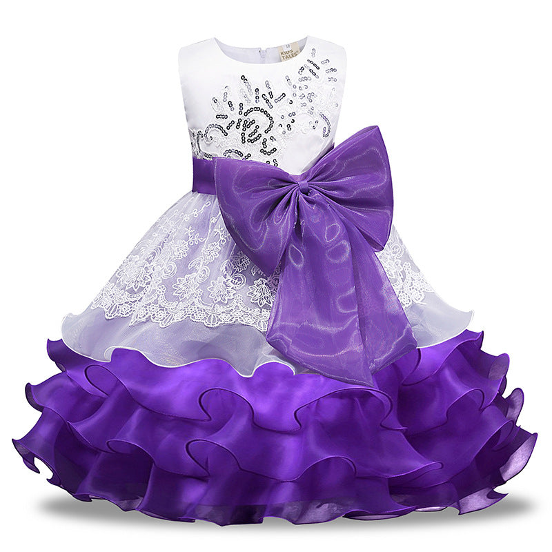 Girls' Sequined Dress Bow Kids Skirt