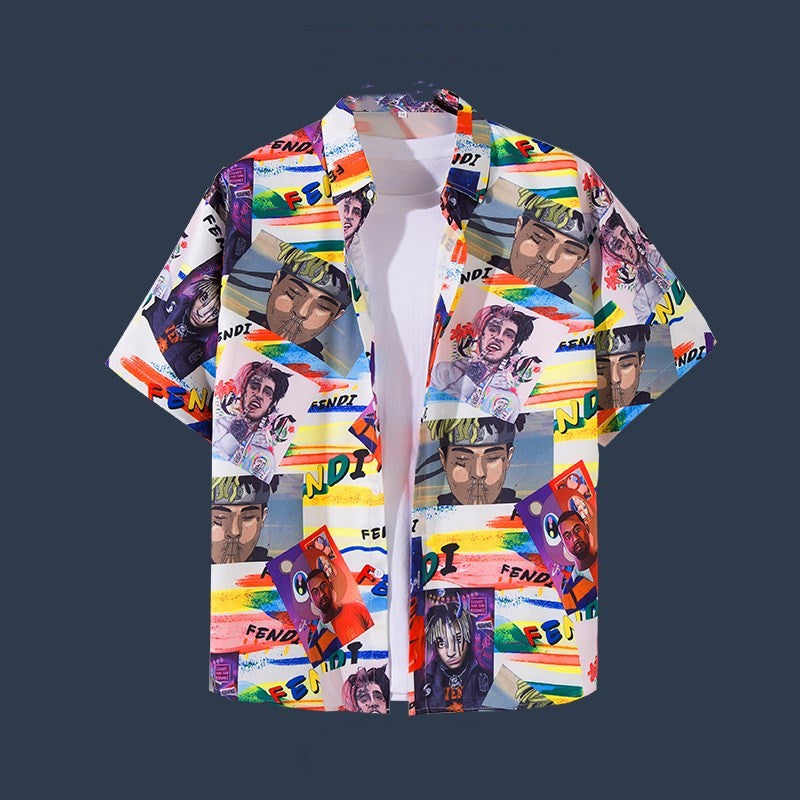 Hawaiian Beach Flower Shirt Short Sleeve Men's Loose Casual Shirt Coat