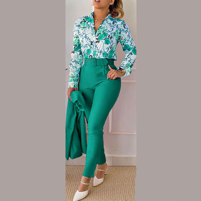 Elegant Printed Long Sleeve Fashion Suit Set