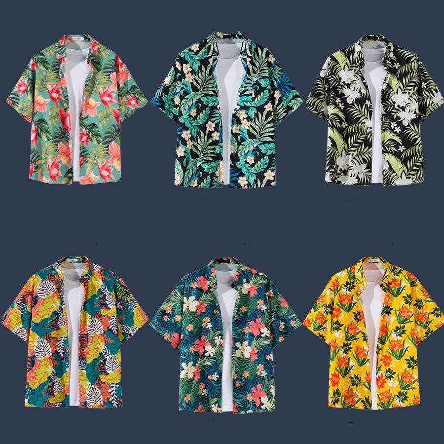 Hawaiian Beach Flower Shirt Short Sleeve Men's Loose Casual Shirt Coat