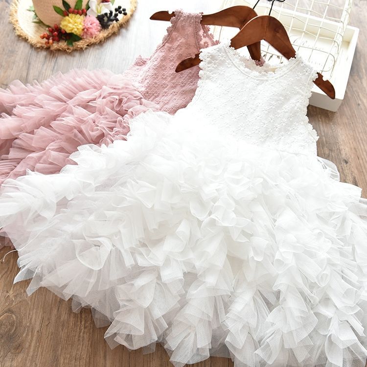 Girls Lace Long-sleeved White Princess Dress