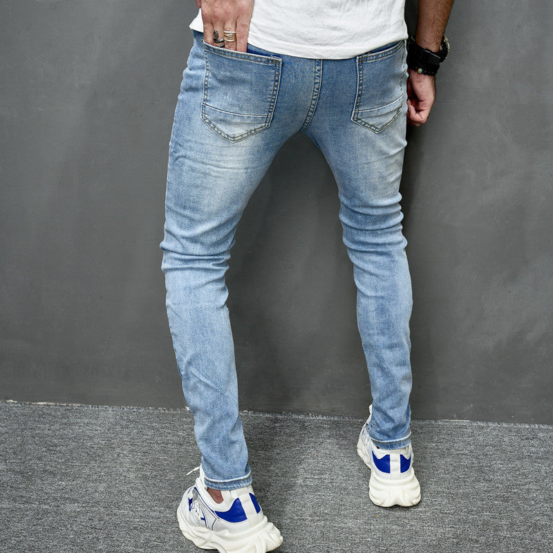 Men's Street Distressed Slim Fit Elastic Jeans