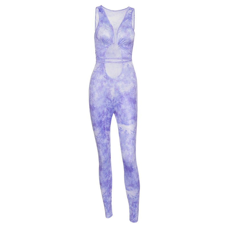 Tie-dye suspender casual jumpsuit