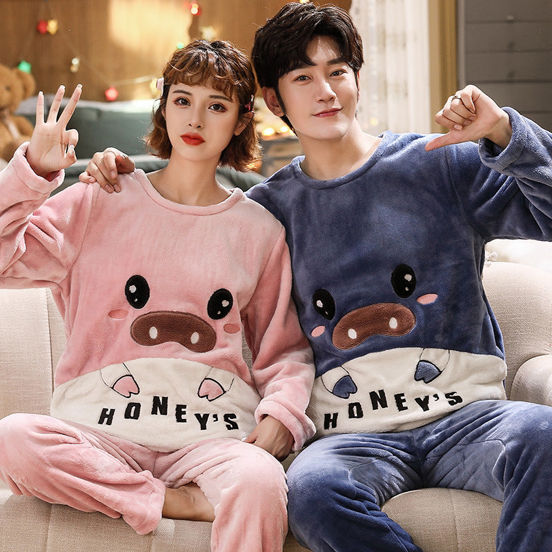 Couples Warm And Velvet Thickened Flannel Home Service Pajamas Set