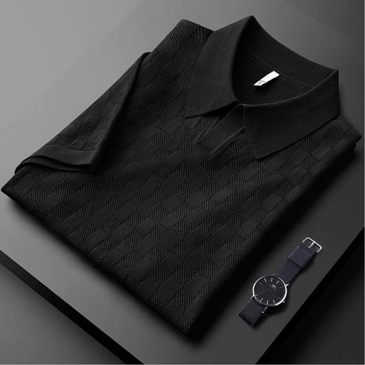 Thin Hollowed Out Ice Silk Polo Shirt Men's Short Sleeves