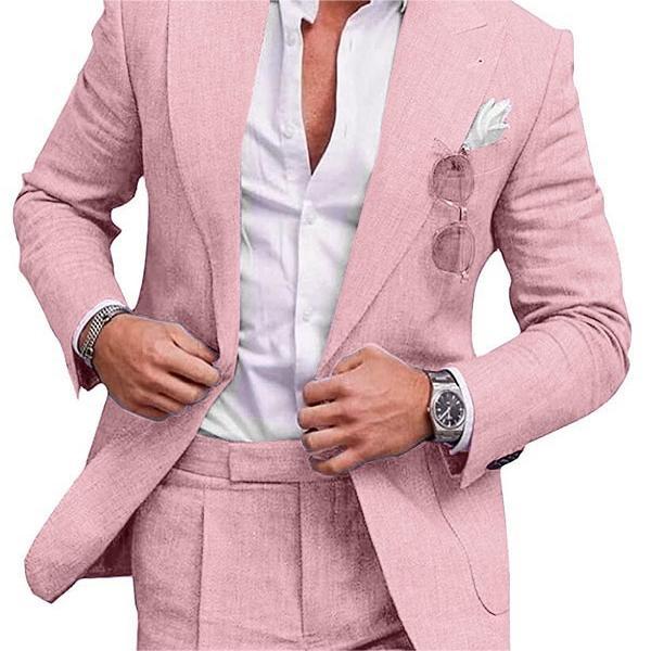 Men's Large Single Row One Button Solid Color Two-piece Set