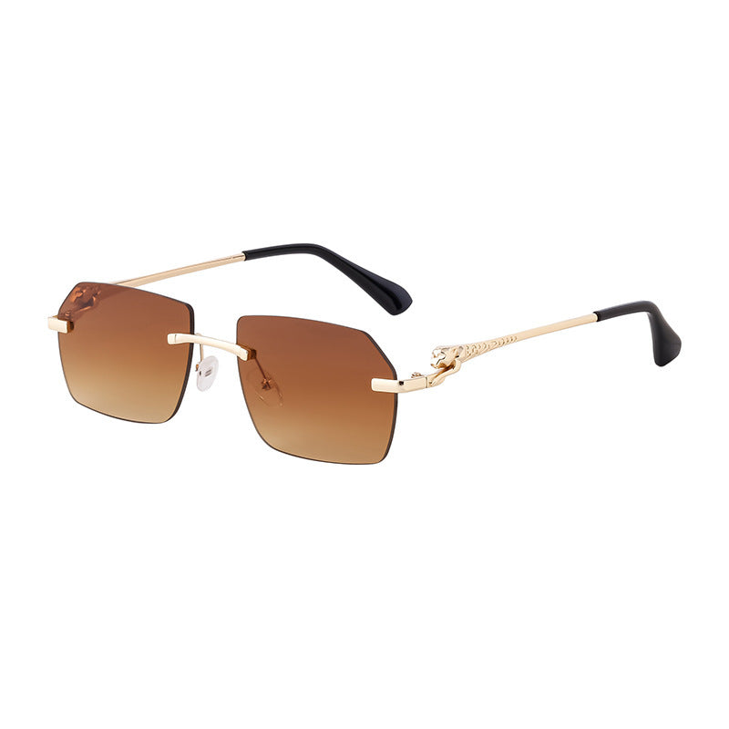 Frameless Trimming Leopard Temple Men Retro Square Frame Driving Sunglasses