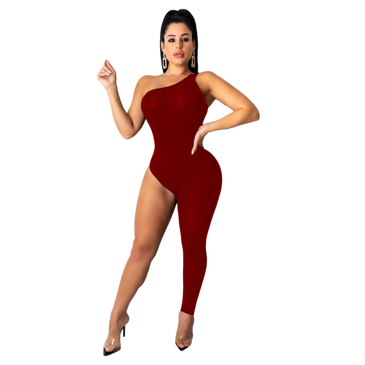 Asymmetric solid color jumpsuit