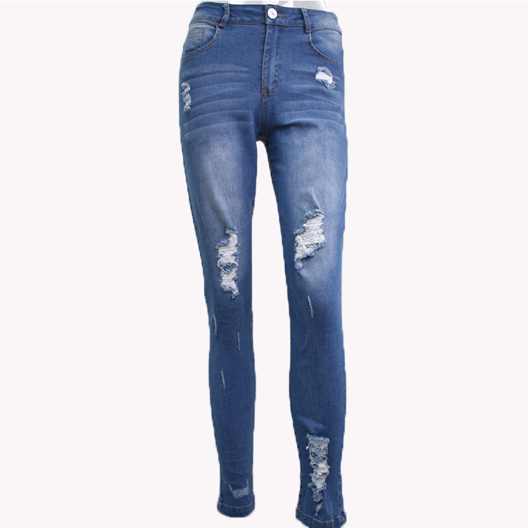 Slim Fit Mid Waist Denim Trousers