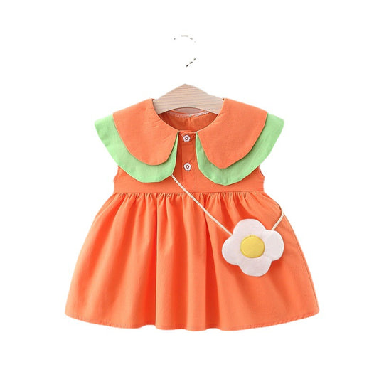 Girls Sleeveless Double Layer Lapel Dress