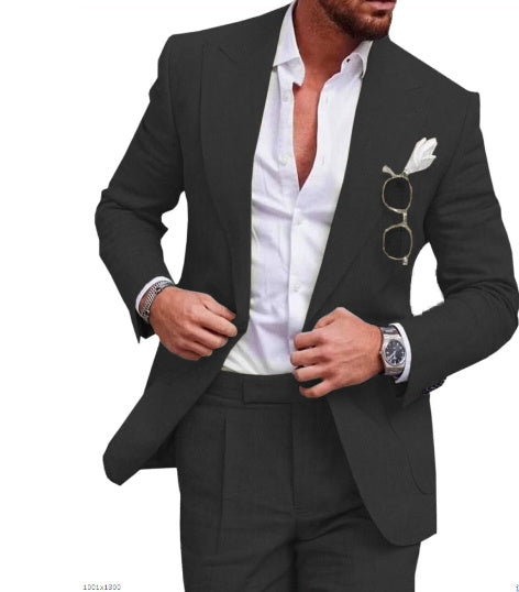 Men's Large Single Row One Button Solid Color Two-piece Set