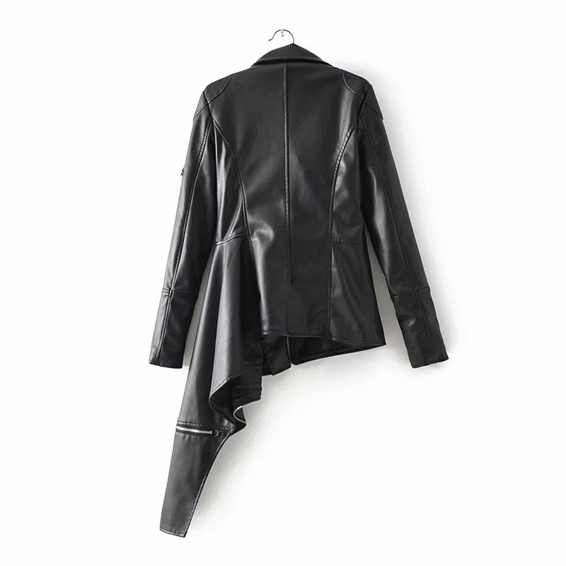 Women's Slim Fit, Lapel, Long Sleeves, irregular Hem Leather Clothing