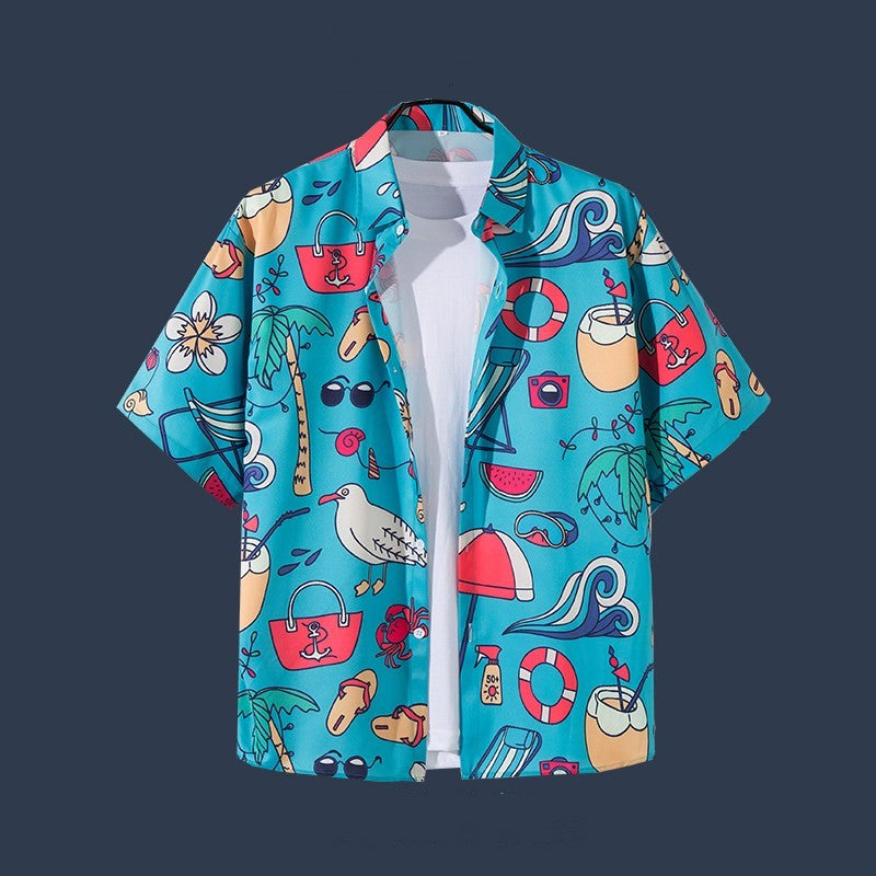 Hawaiian Beach Flower Shirt Short Sleeve Men's Loose Casual Shirt Coat