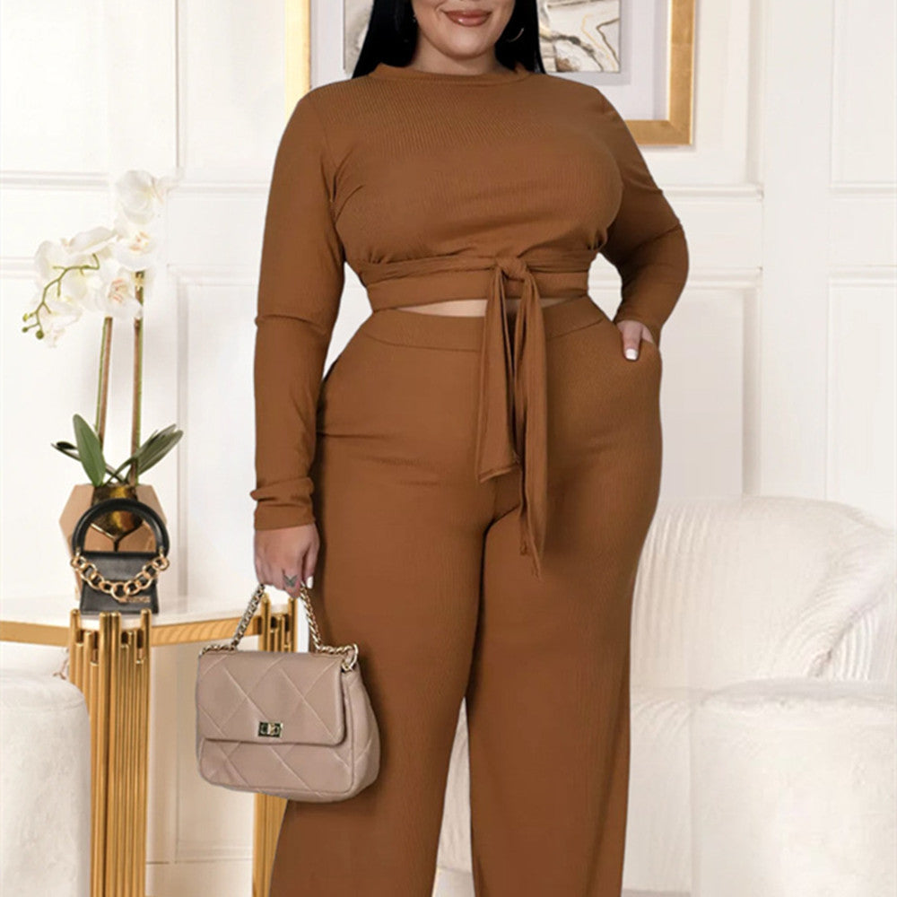 Plus Size Women's Strip Cloth Two-piece Set