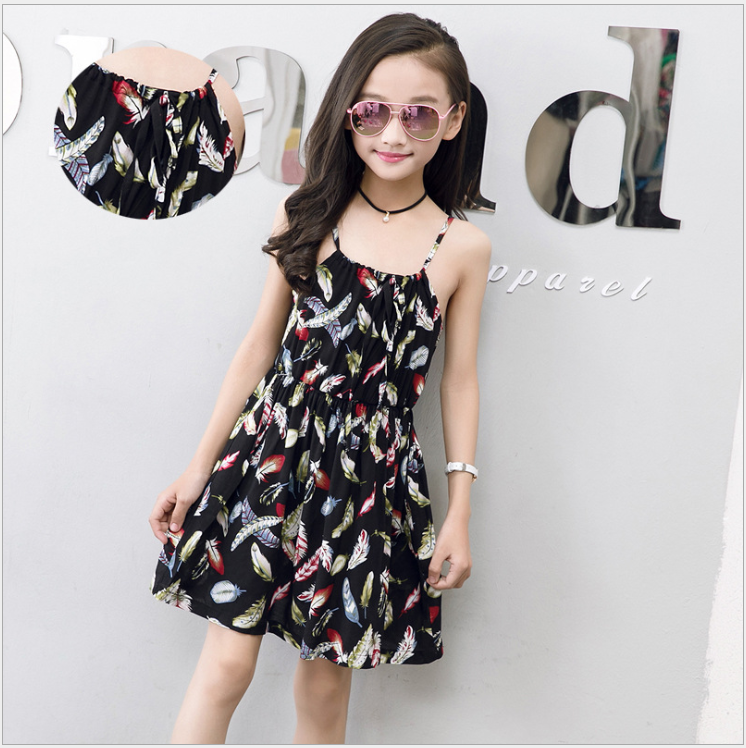 Summer Korean version of the big children's cotton silk dress girl floral dress skirt skirt children's beach skirt