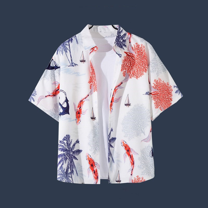 Hawaiian Beach Flower Shirt Short Sleeve Men's Loose Casual Shirt Coat