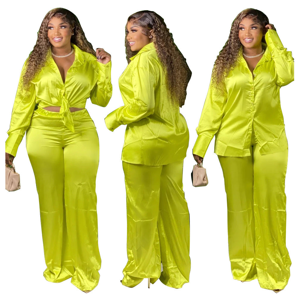 Large Size Women's Solid Color Casual Two-piece Suit