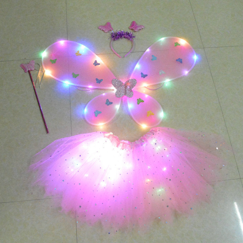 Glowing Butterfly Wings Flower Fairy Stick Three-piece Set