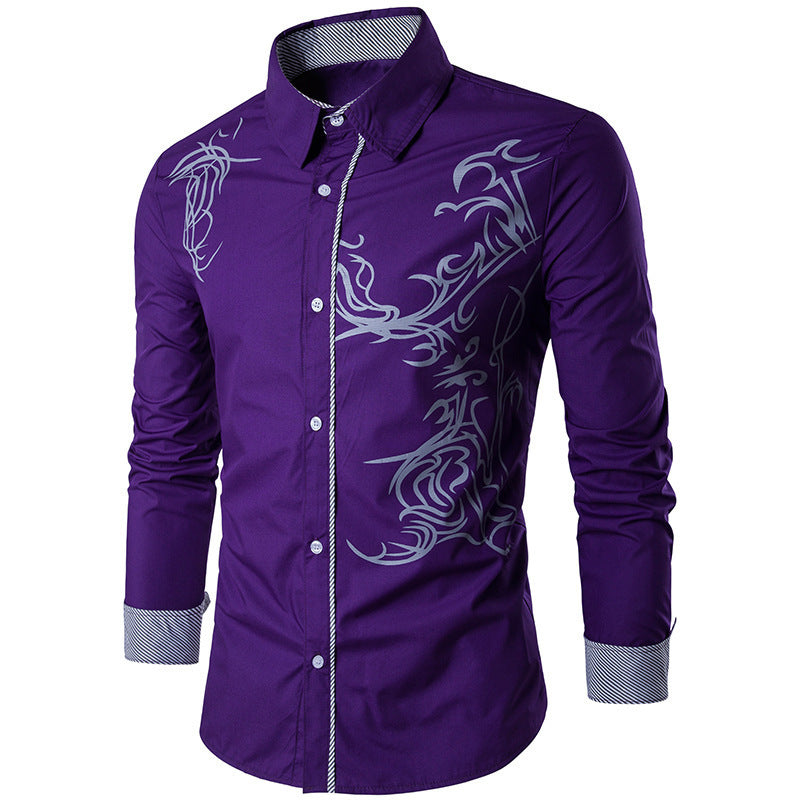 Long-sleeved Dragon Print Long-sleeved Slim Shirt