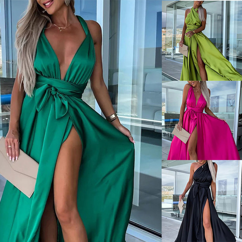 Women's Printed Sleeveless Deep V-neck Sexy Long Dress