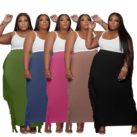 Double-sided Plus Size Women's Fringed Maxi Skirt