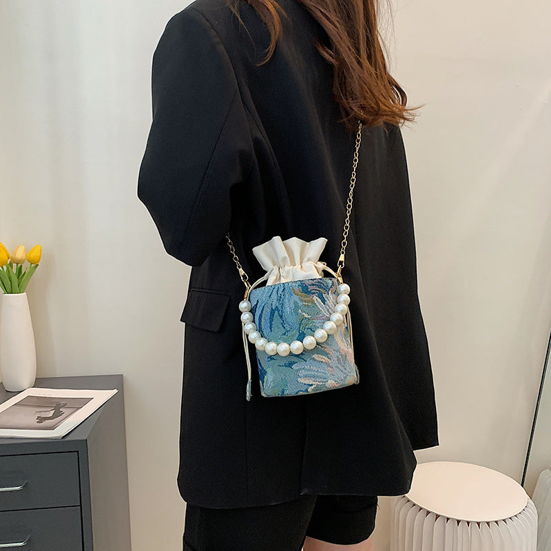 Chinese Style Pearl Chain Bucket Bag